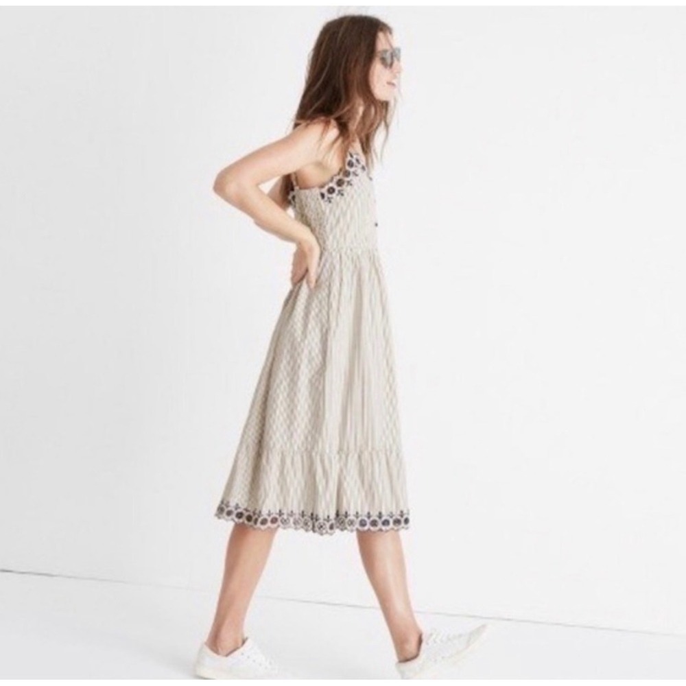 Madewell Jardin Embroidered Button Front Midi Dress Stripe Eyelet Blue White 4 - Picture 2 of 11
